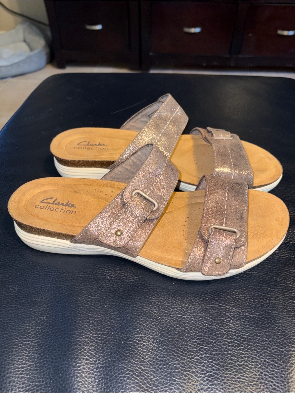Clarks Collection April Dusk Adjustable Comfort Sandals Bronze Metallic